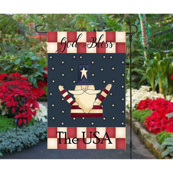 GOD BLESS The USA Uncle Sam Primitive Double Sided Patriotic 12 x 18 Garden Flag - Picture 3 of 9